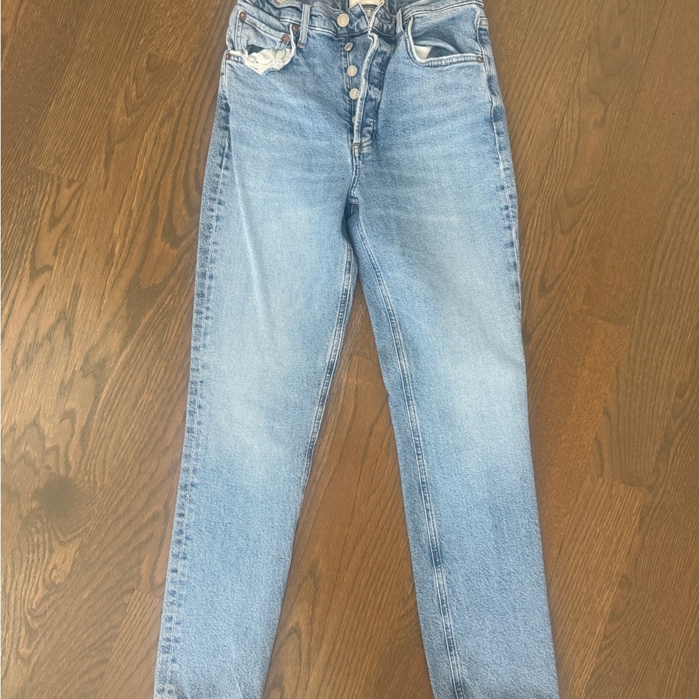 Agolde Riley High Rise Crop Jeans Light Blue Wash Denim Women's 26